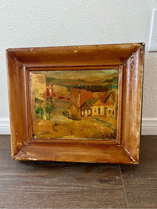Other - Vintage Original Oil Painting Of A City Landscape Signed “Donley” Wooden Frame